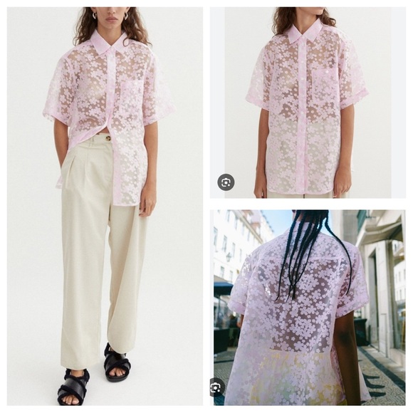 Blanca Astra Oversized Lace Short Sleeve Shirt Pale Pink 33881 - Picture 1 of 12